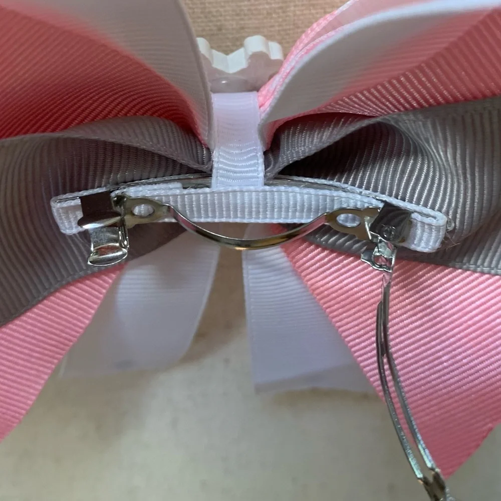 Artisan Hand Crafted Pink Hair Bow Snowflake Winter Theme Print